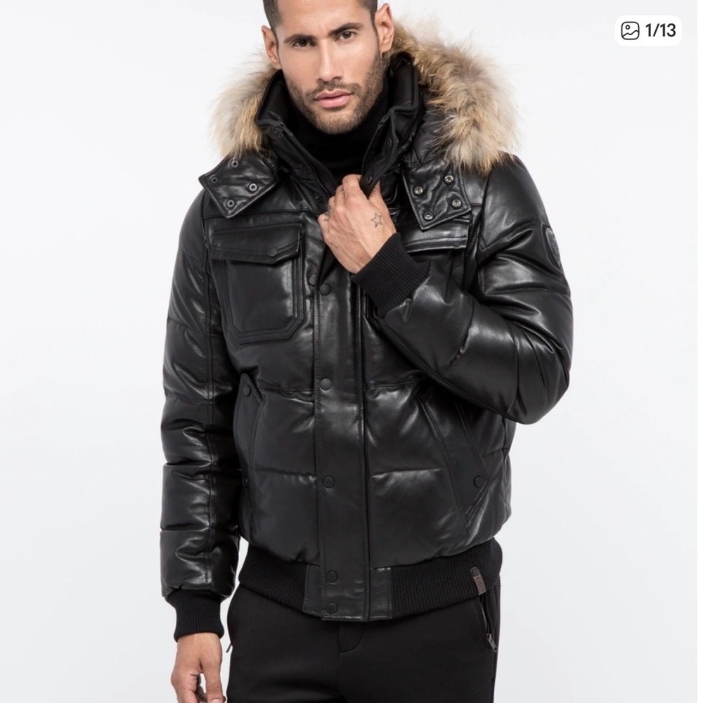 Mint condition RUDSAK Leather Bomber with removable hood Fur Trim. Never worn
